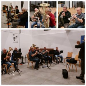 Probe der Blechmusiker im ev. Gemeindezentrum in Köln-Pesch